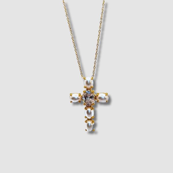 COLLIER FEMME CROIX DE PERLES 
